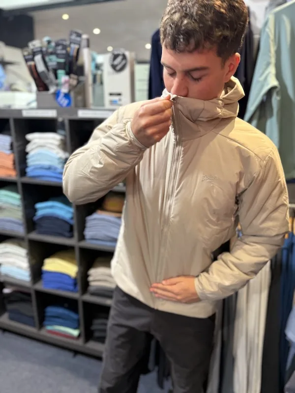 A customer comparing technical layers in store